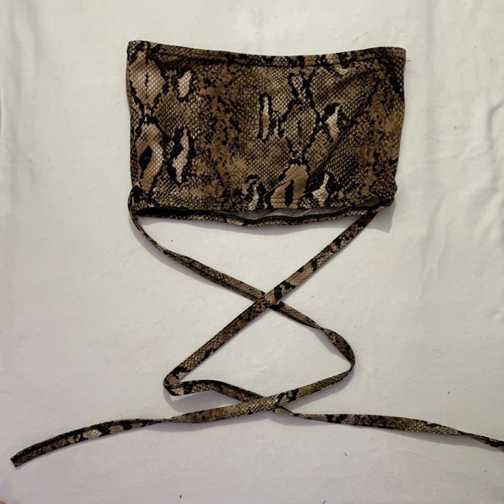 wrap around snake skin tube top